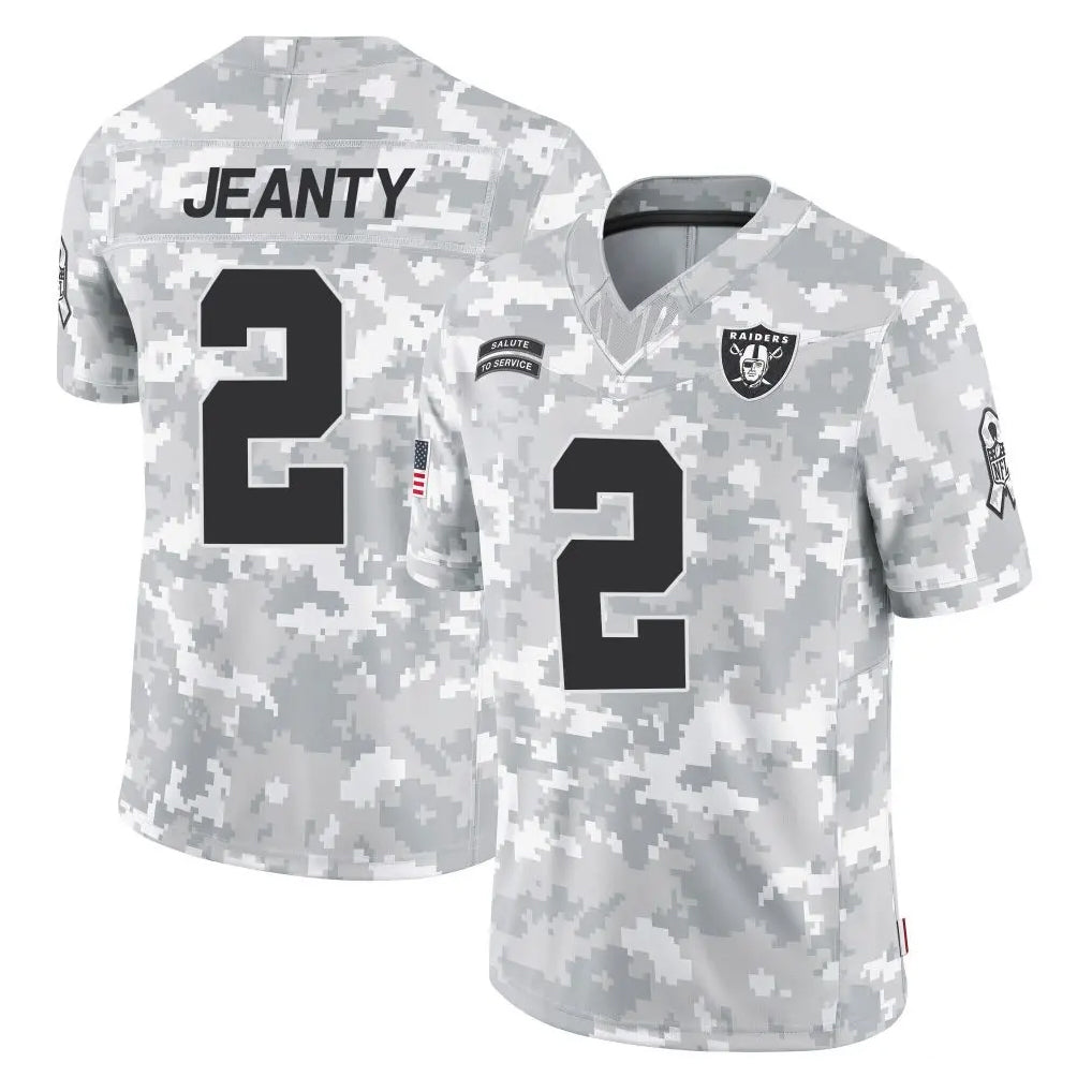 LV.Raiders #2 Ashton Jeanty Player Arctic Camo Salute To Service Limited Game Qdoa Stitched Jerseys