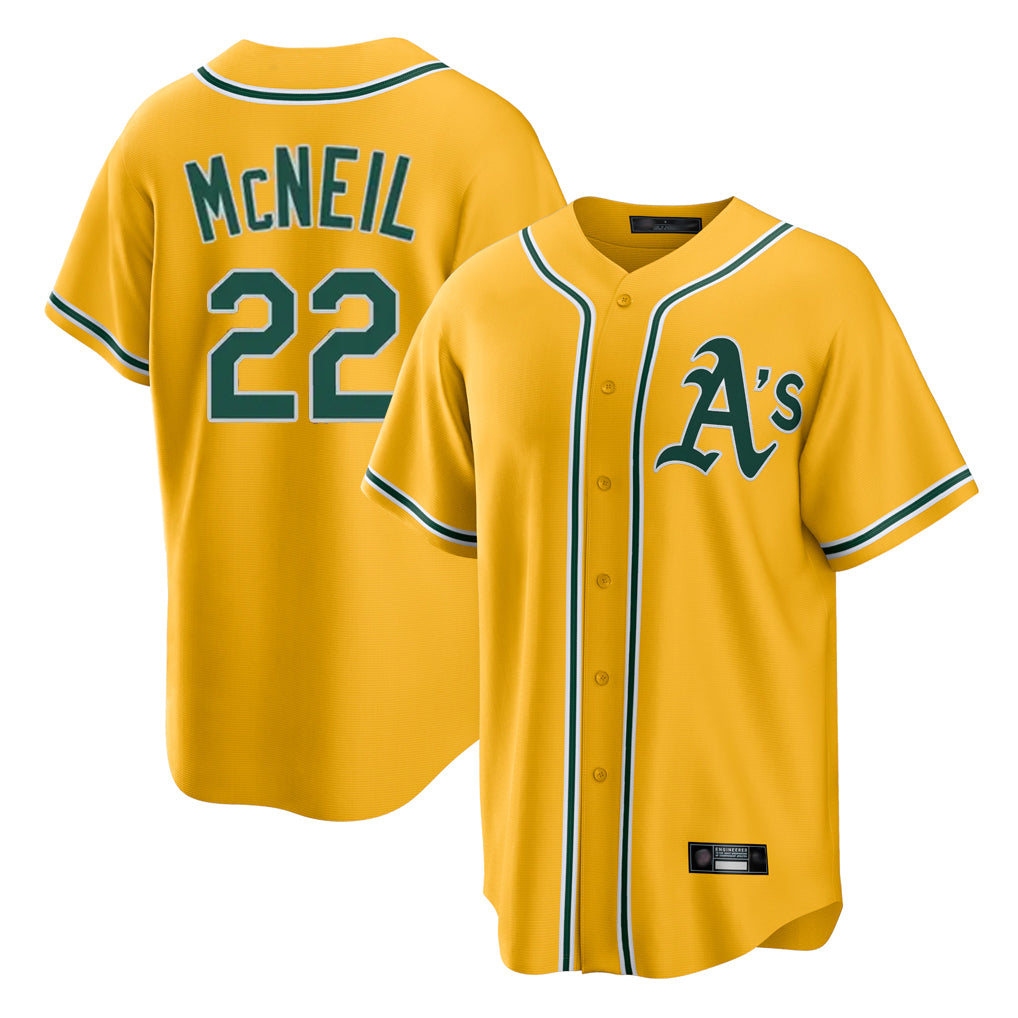 Athletics #22 Jeff McNeil Player Gold Alternate Home Game Qdoa Stitched Jerseys