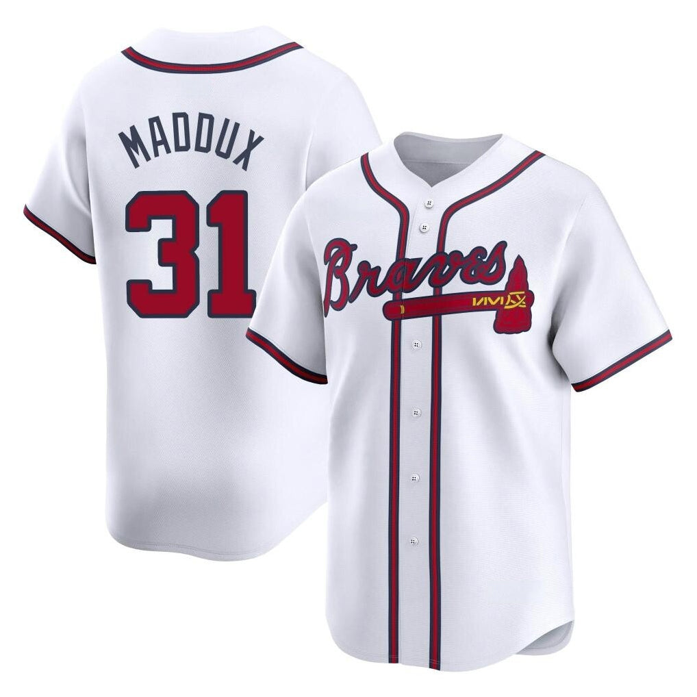 A.Braves #31 Greg Maddux Player White Limited Home Game Qdoa Stitched Jerseys