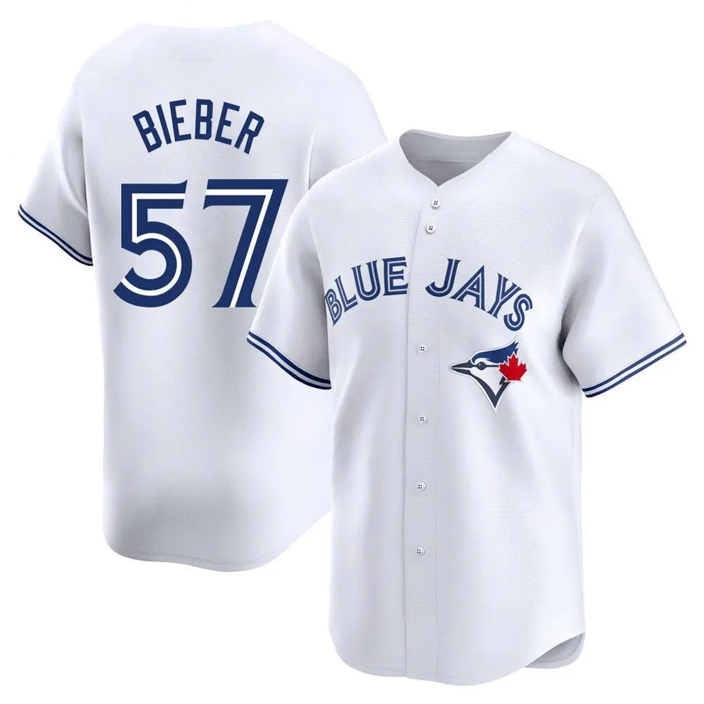 T.Blue Jays #57 Shane Bieber Player White Limited Home Qdoa Stitched Jerseys