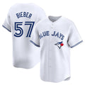 T.Blue Jays #57 Shane Bieber Player White Limited Home Qdoa Stitched Jerseys
