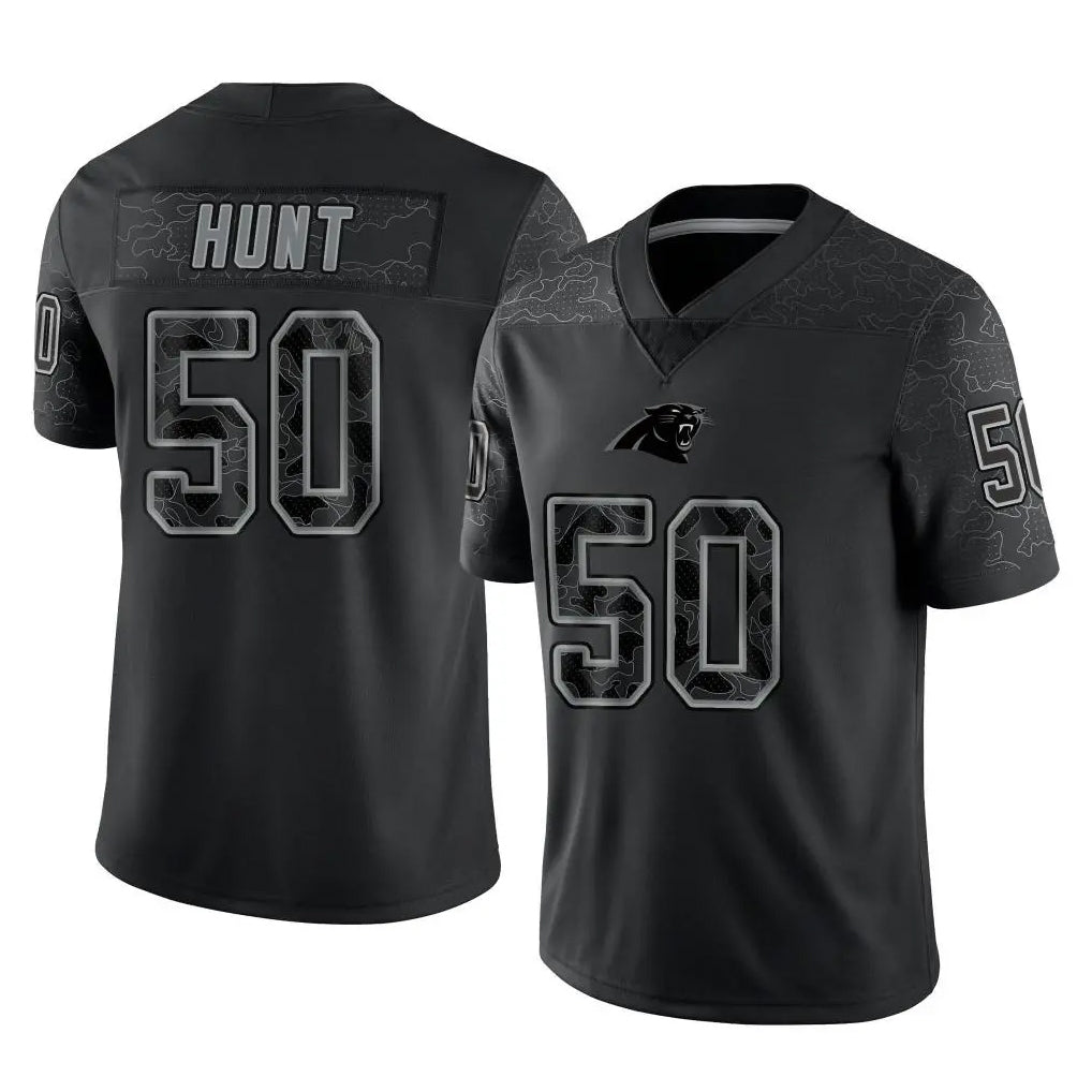 C.Panthers #50 Robert Hunt Player Black Limited Reflective Game Qdoa Stitched Jerseys