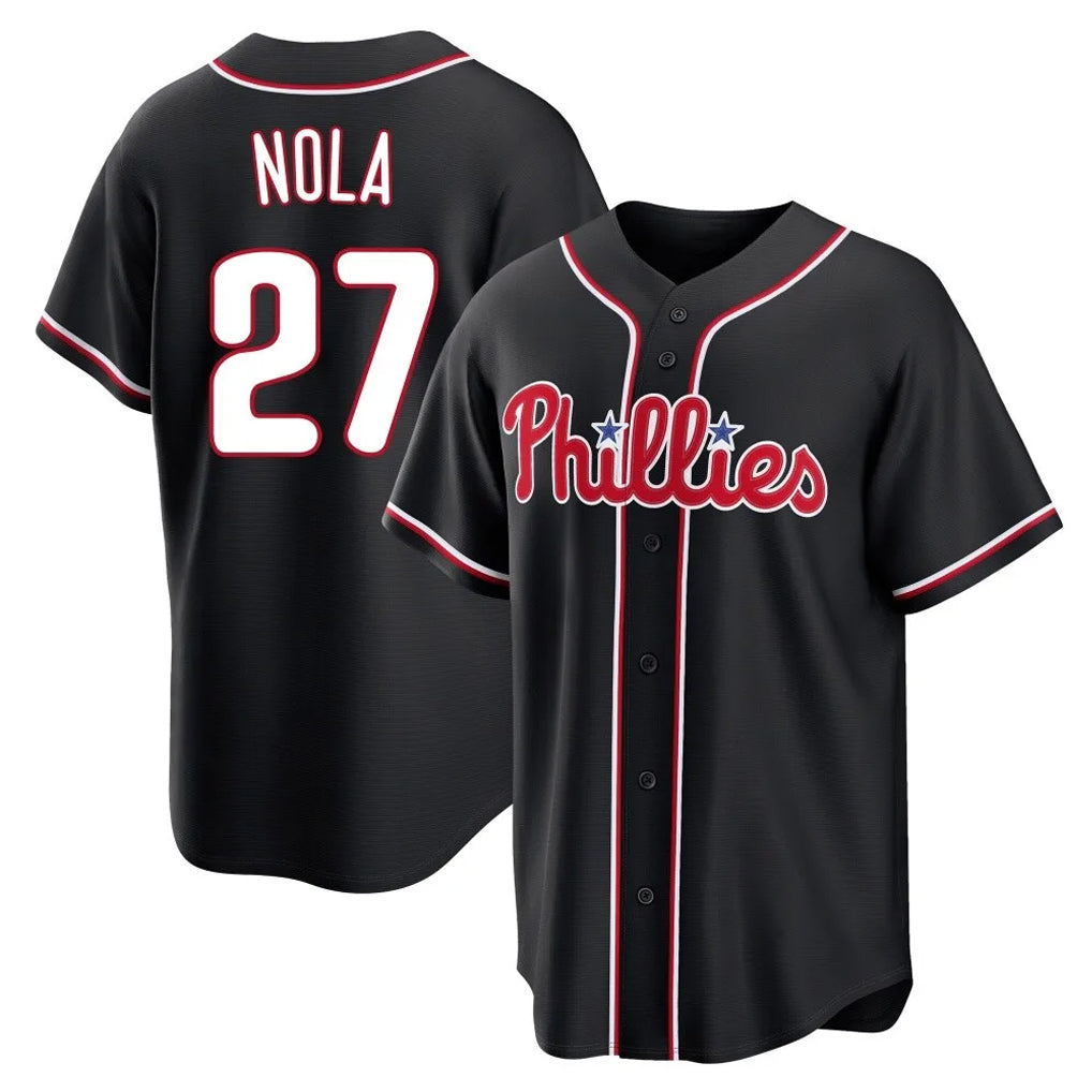 P.Phillies #27 Aaron Nola Player Black Fashion Out Home Game Qdoa Stitched Jerseys