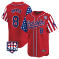 B.Orioles #8 Cal Ripken Player Red USA 250 Independence Day Vapor Premier Limited Home Game Qdoa Stitched Jerseys
