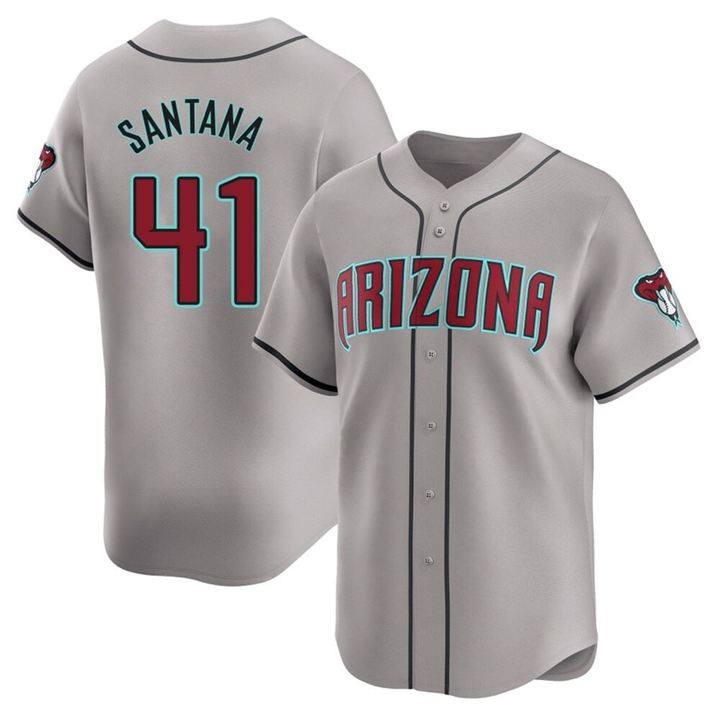 A.Diamondbacks #41 Carlos Santana Player Gray Road Limited Home Game Qdoa Stitched Jerseys
