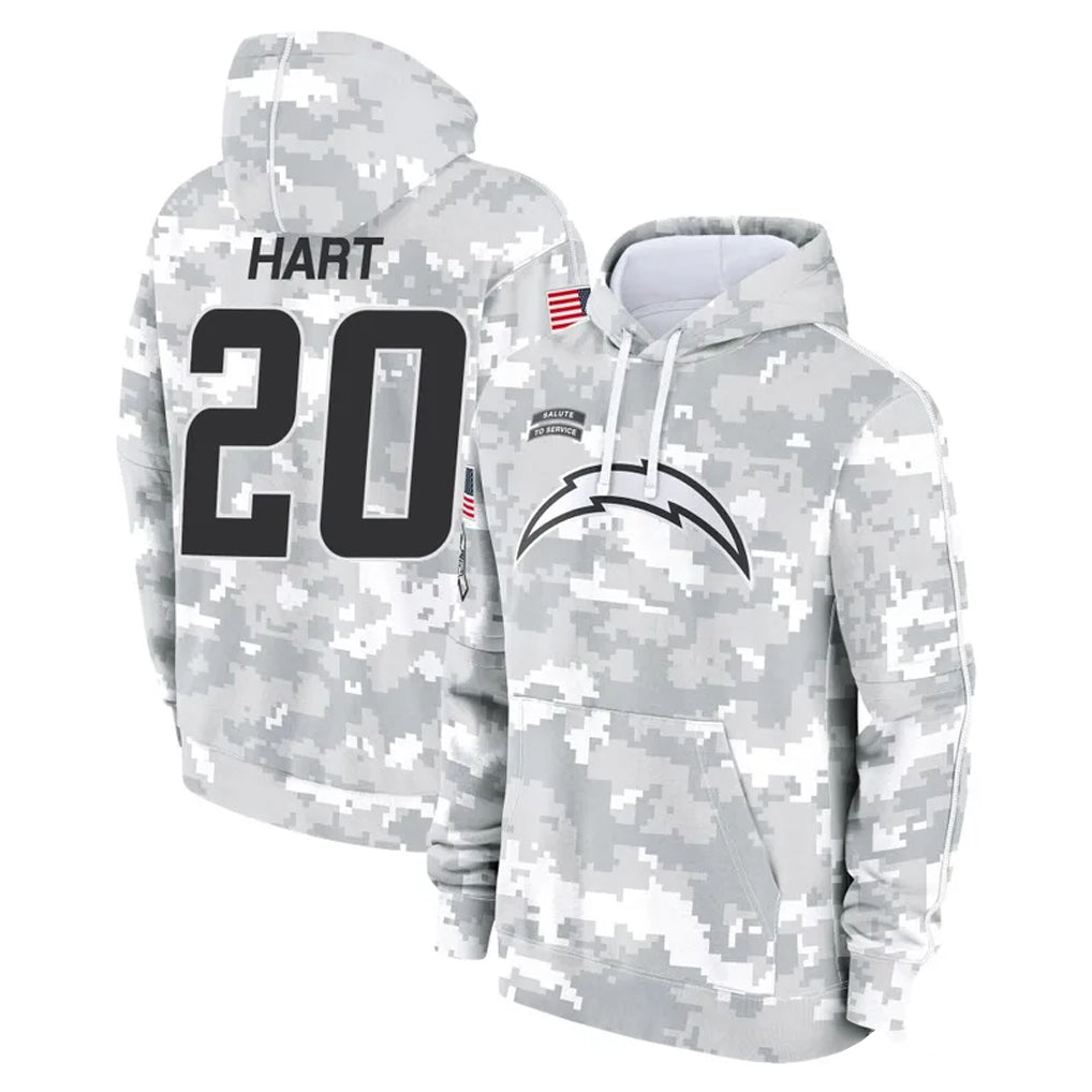 LA.Chargers #20 Cam Hart Player Arctic Camo Salute to Service Hoodies Limited Game Qdoa Stitched Jerseys