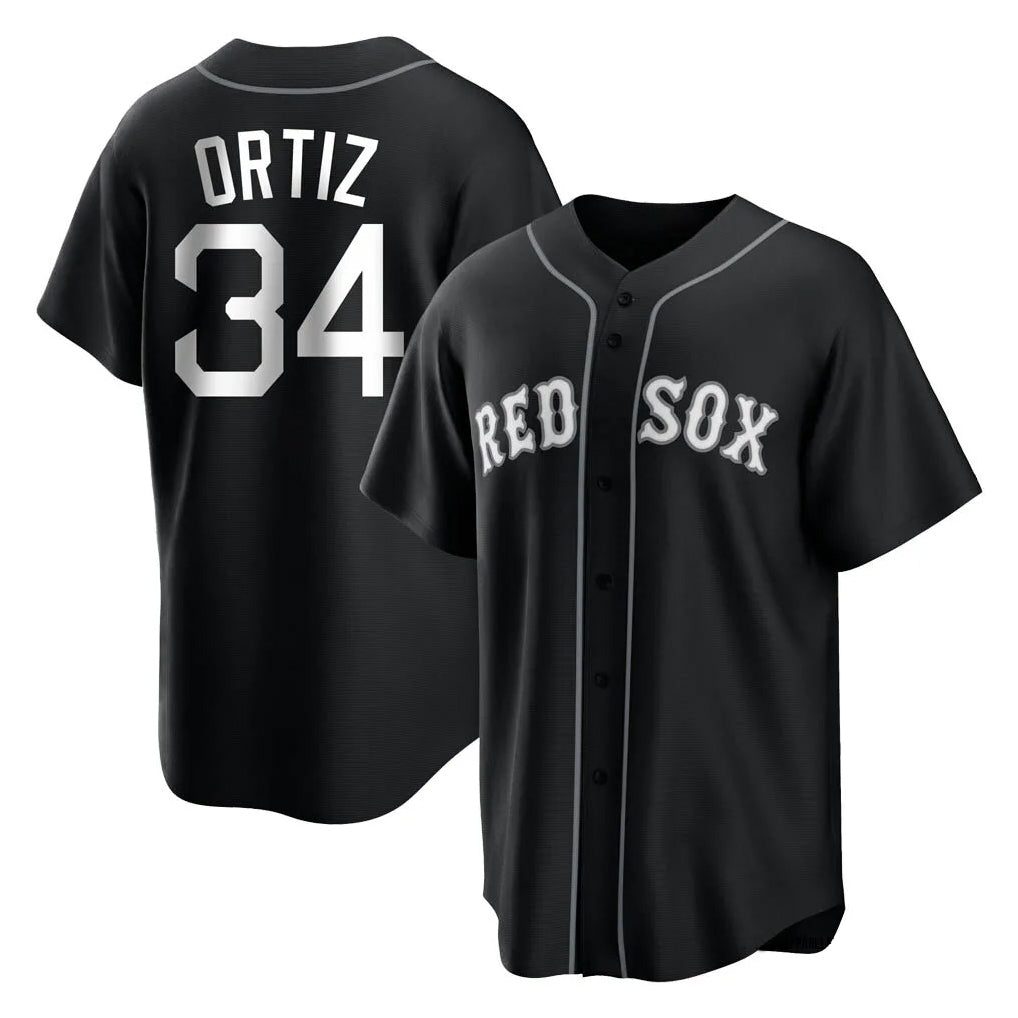B.Red Sox #34 David Ortiz Player Black Home Game Qdoa Stitched Jerseys