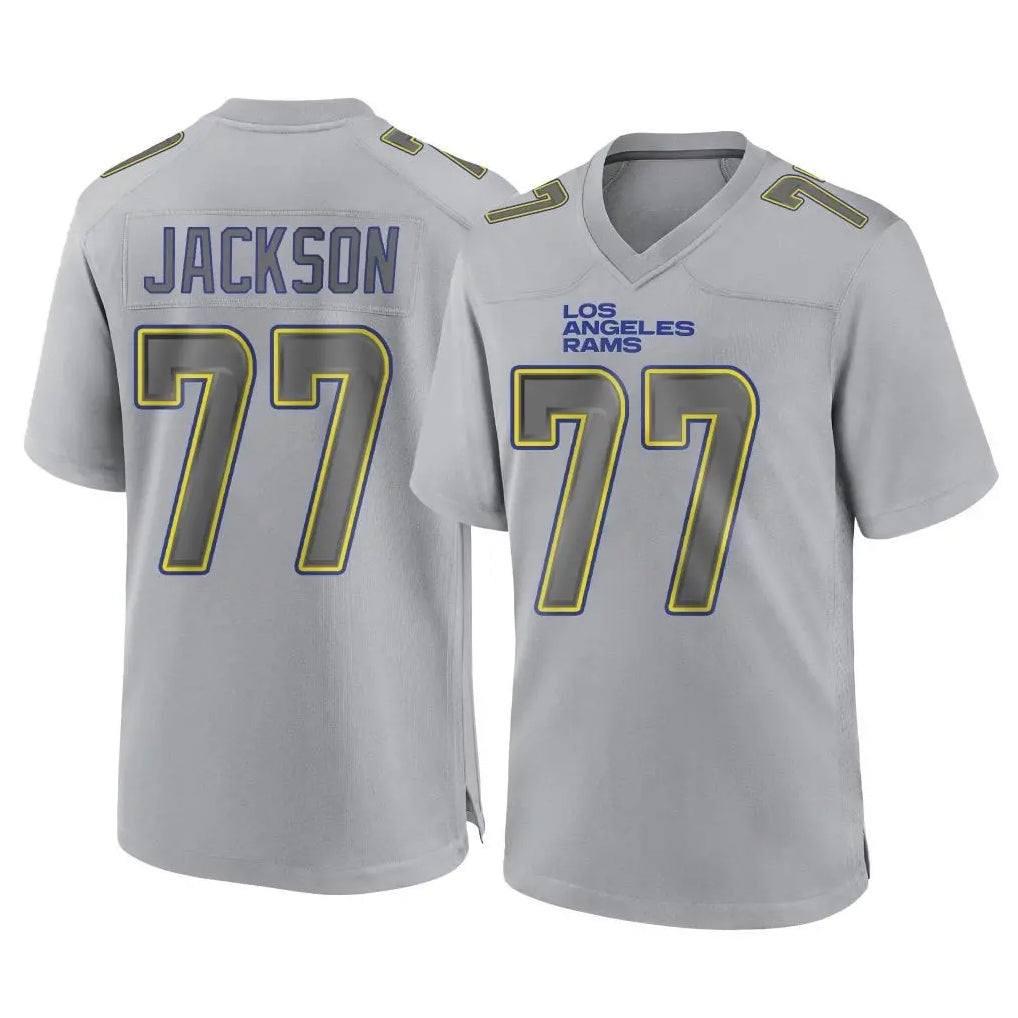 LA.Rams #77 Alaric Jackson Player Gray Atmosphere Fashion Home Game Qdoa Stitched Jerseys