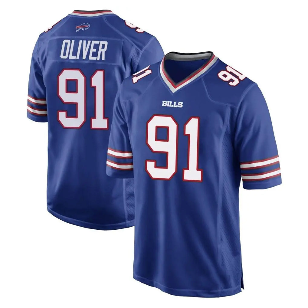 B.Bills #91 Ed Oliver Player Royal Home Game Qdoa Stitched Jerseys