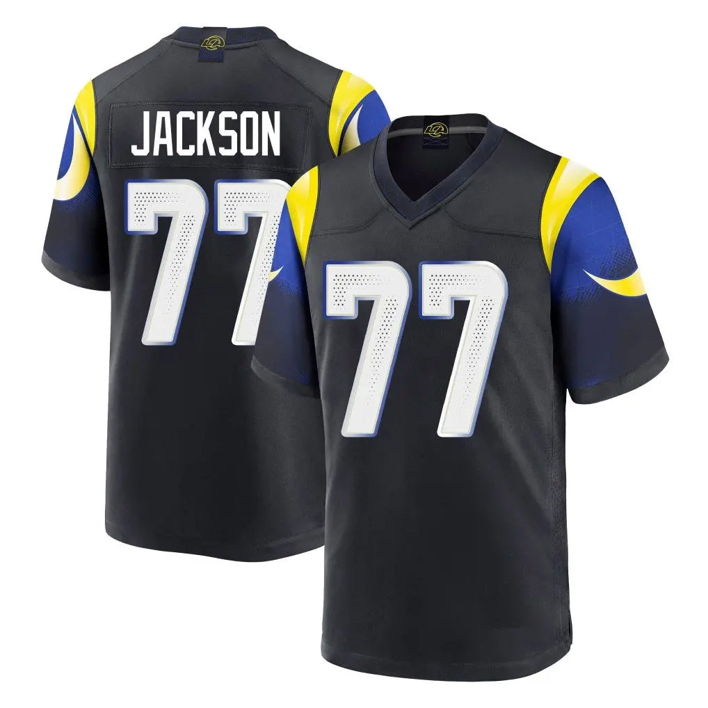LA.Rams #77 Alaric Jackson Player Black Midnight Rivalries Collection Home Game Qdoa Stitched Jerseys