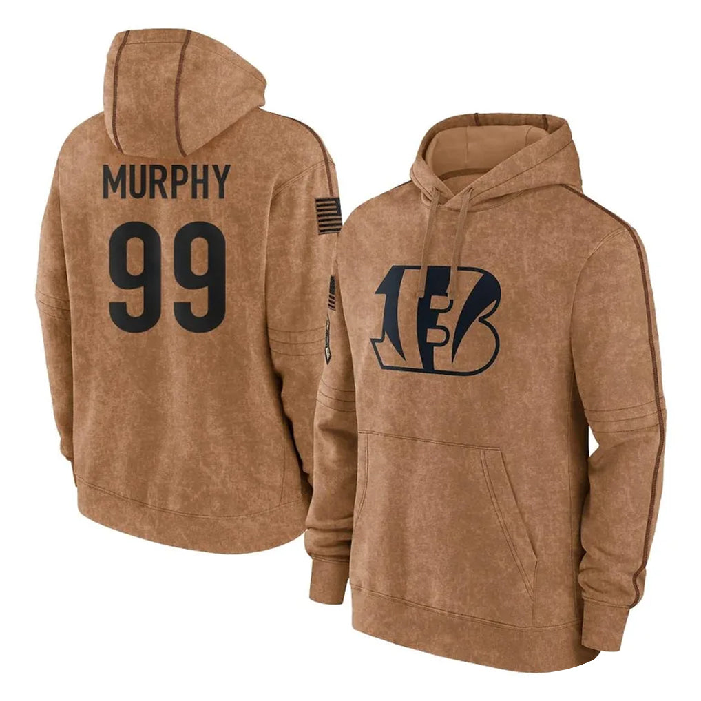 C.Bengals #99 Myles Murphy Player Brown Salute to Service Pullover Hoodie Limited Qdoa Stitched Jerseys