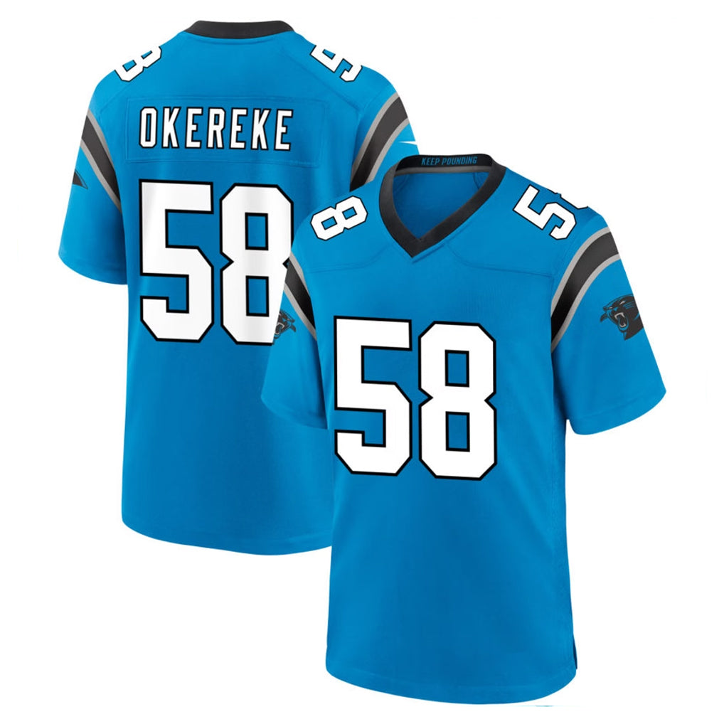 C.Panthers #58 Bobby Okereke Player Blue Home Game Qdoa Stitched Jerseys