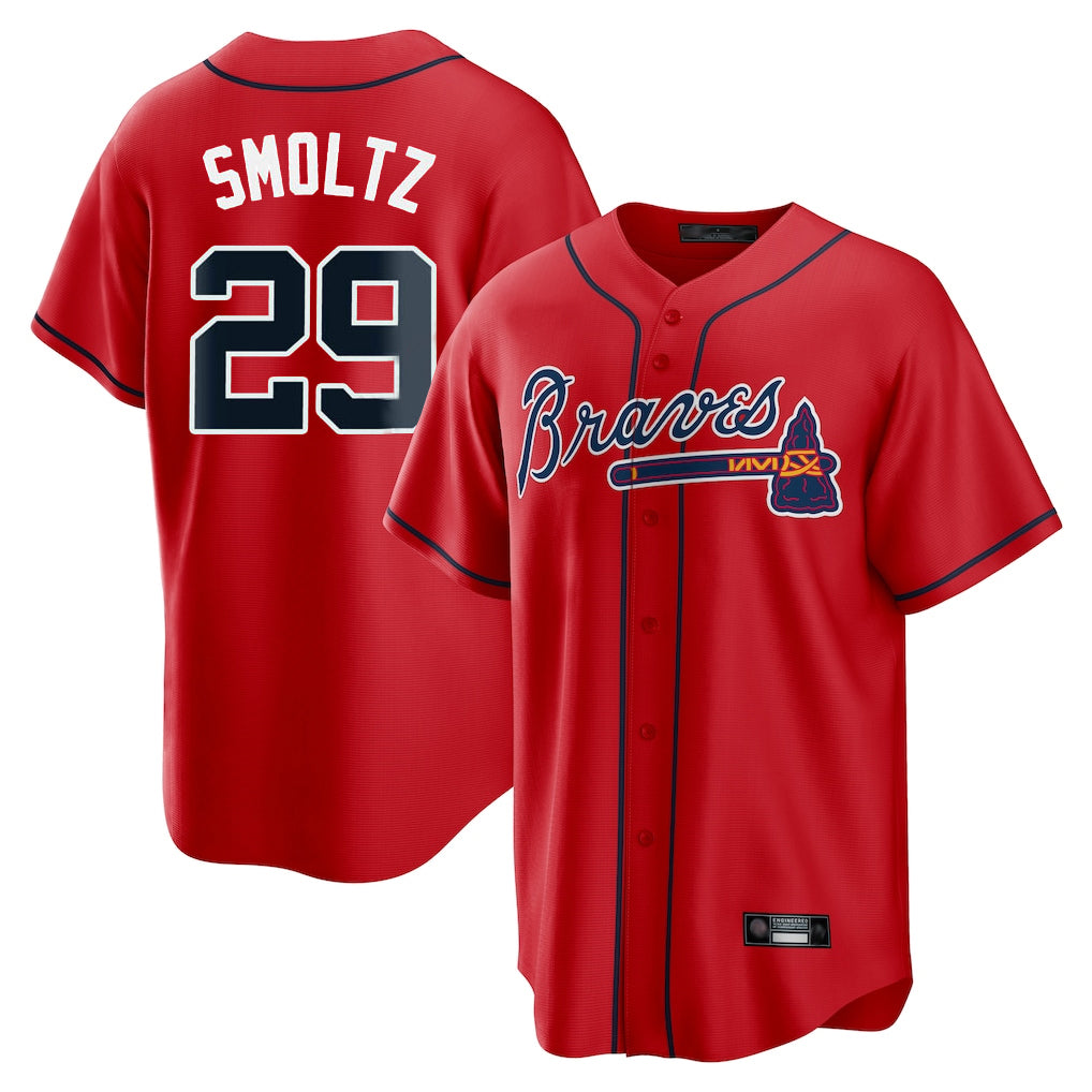A.Braves #29 John Smoltz Player Red Home Game Qdoa Stitched Jerseys