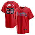 A.Braves #29 John Smoltz Player Red Home Game Qdoa Stitched Jerseys