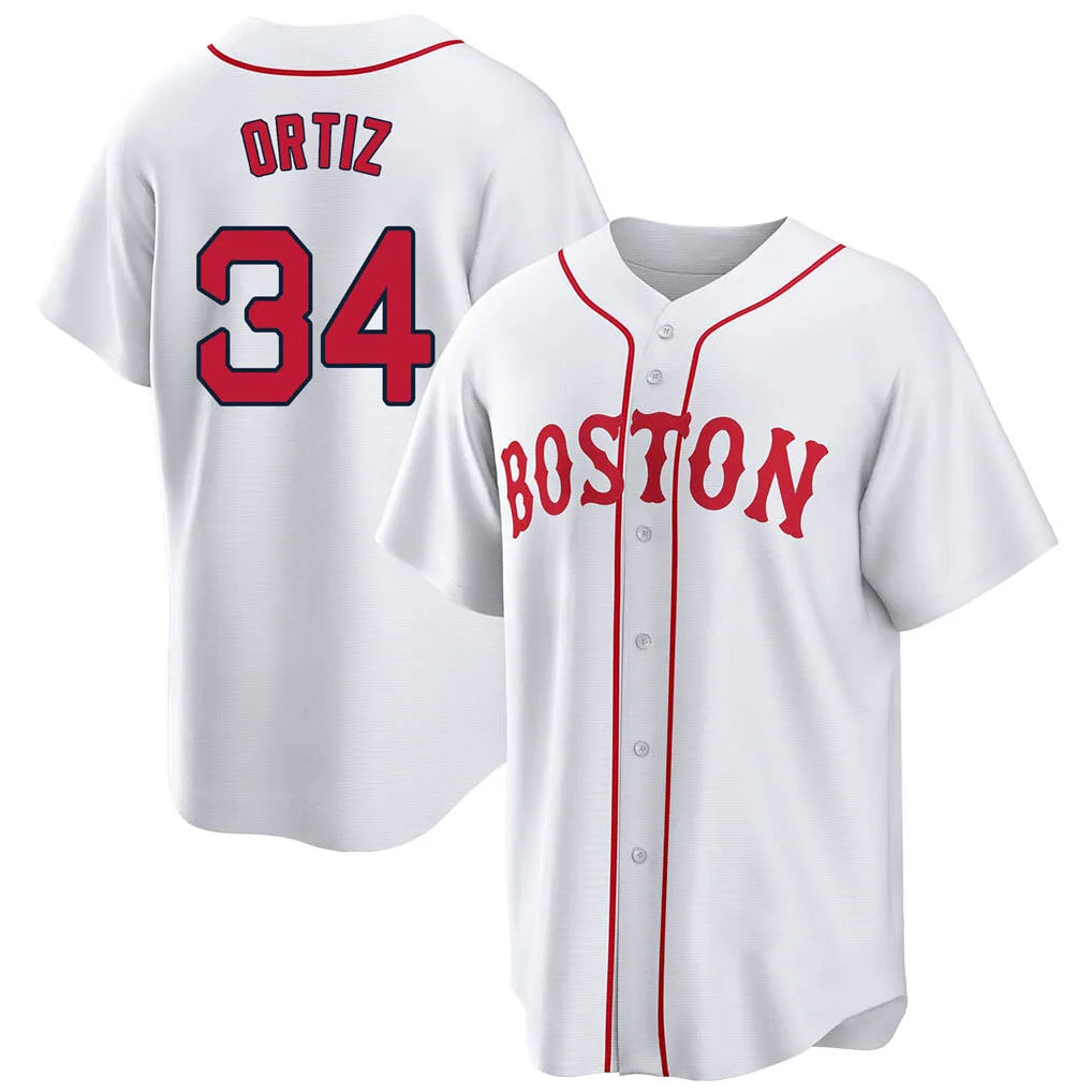 B.Red Sox #34 David Ortiz Player White Game Home Qdoa Stitched Jerseys