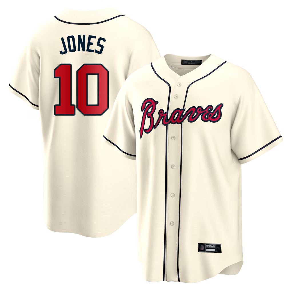 A.Braves #10 Chipper Jones Player Cream Home Game Qdoa Stitched Jerseys