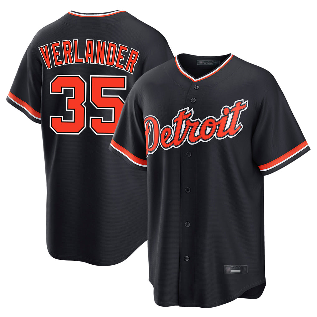 D.Tigers #35 Justin Verlander Player Navy Home Game Qdoa Stitched Jerseys