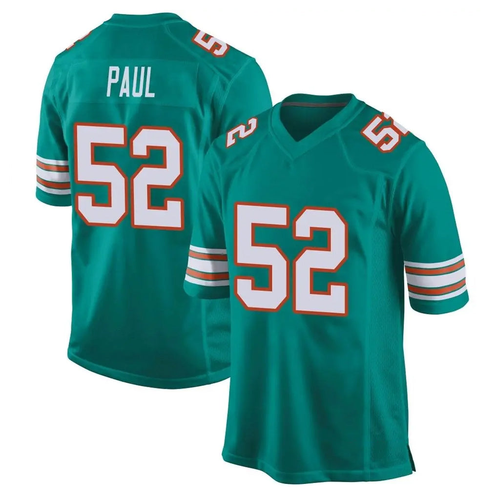 M.Dolphins #52 Patrick Paul Player Aqua Alternate Home Game Qdoa Stitched Jerseys