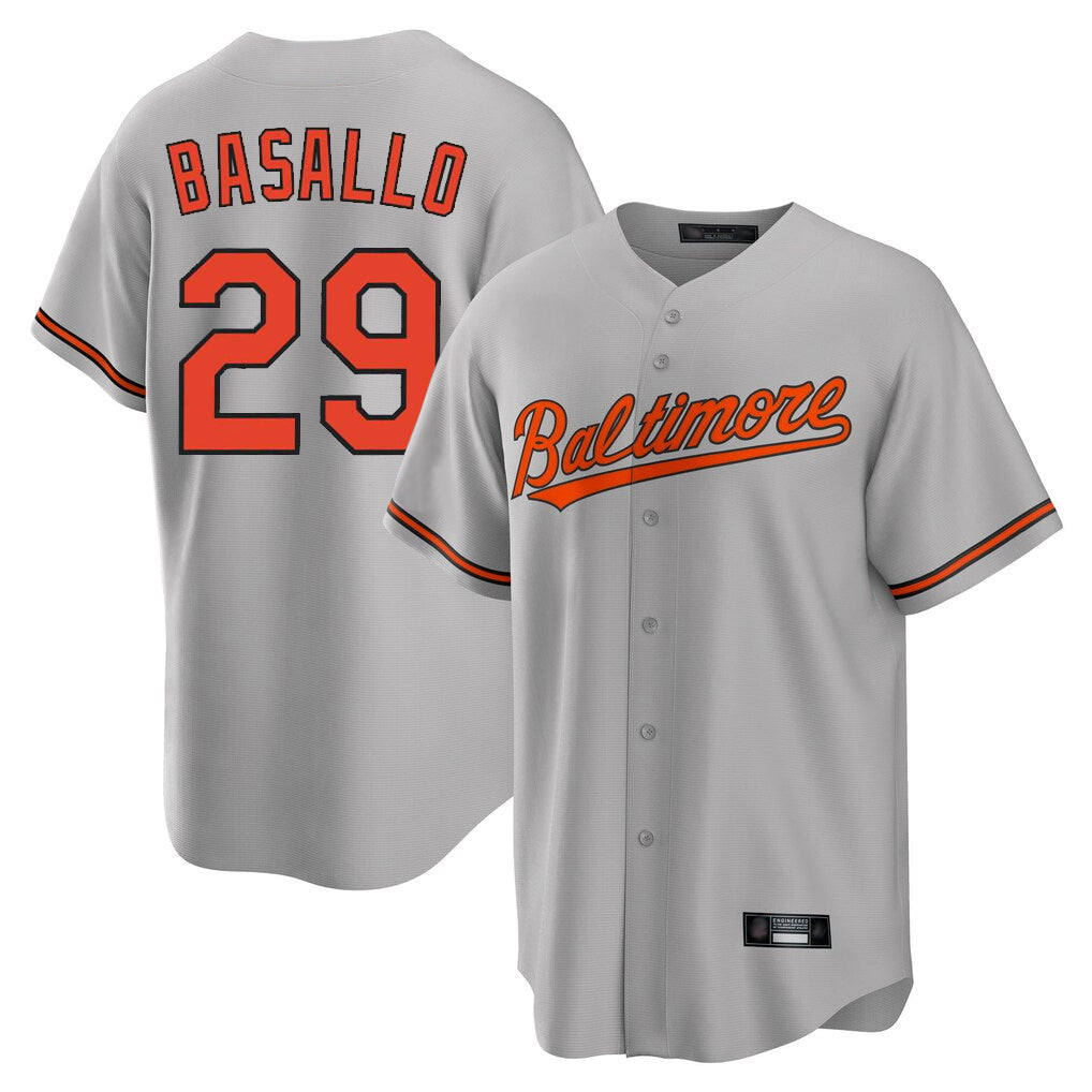 B.Orioles #29 Samuel Basallo Player Gray Home Game Qdoa Stitched Jerseys