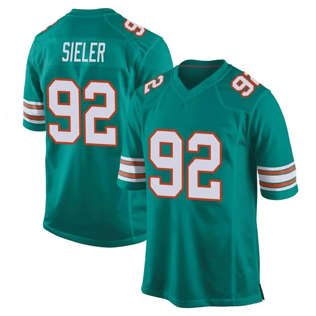 M.Dolphins #92 Zach Sieler Player Aqua Alternate Home Game Qdoa Stitched Jerseys
