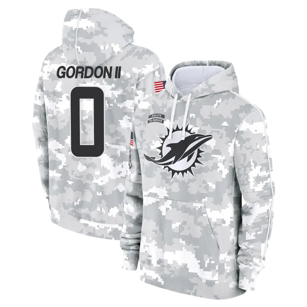 M.Dolphins #0 Ollie Gordon II Player Arctic Camo Salute to Service Hoodies Limited Game Qdoa Stitched Jerseys