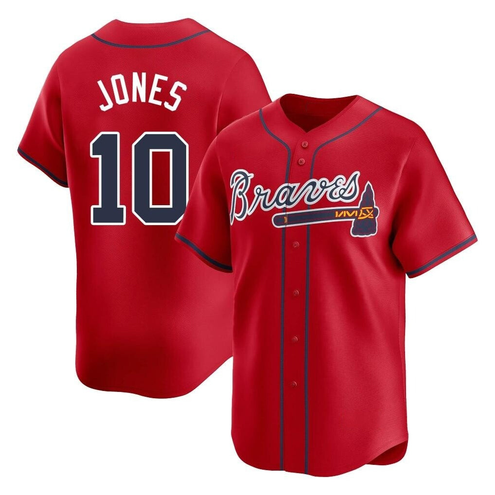 A.Braves #10 Chipper Jones Player Red Limited Home Game Qdoa Stitched Jerseys