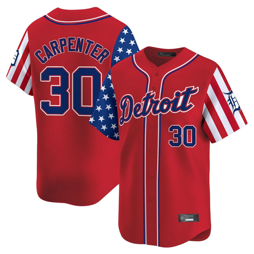D.Tigers #30 Kerry Carpenter Player Red Independence Day Vapor Premier Limited Qdoa Stitched Jerseys