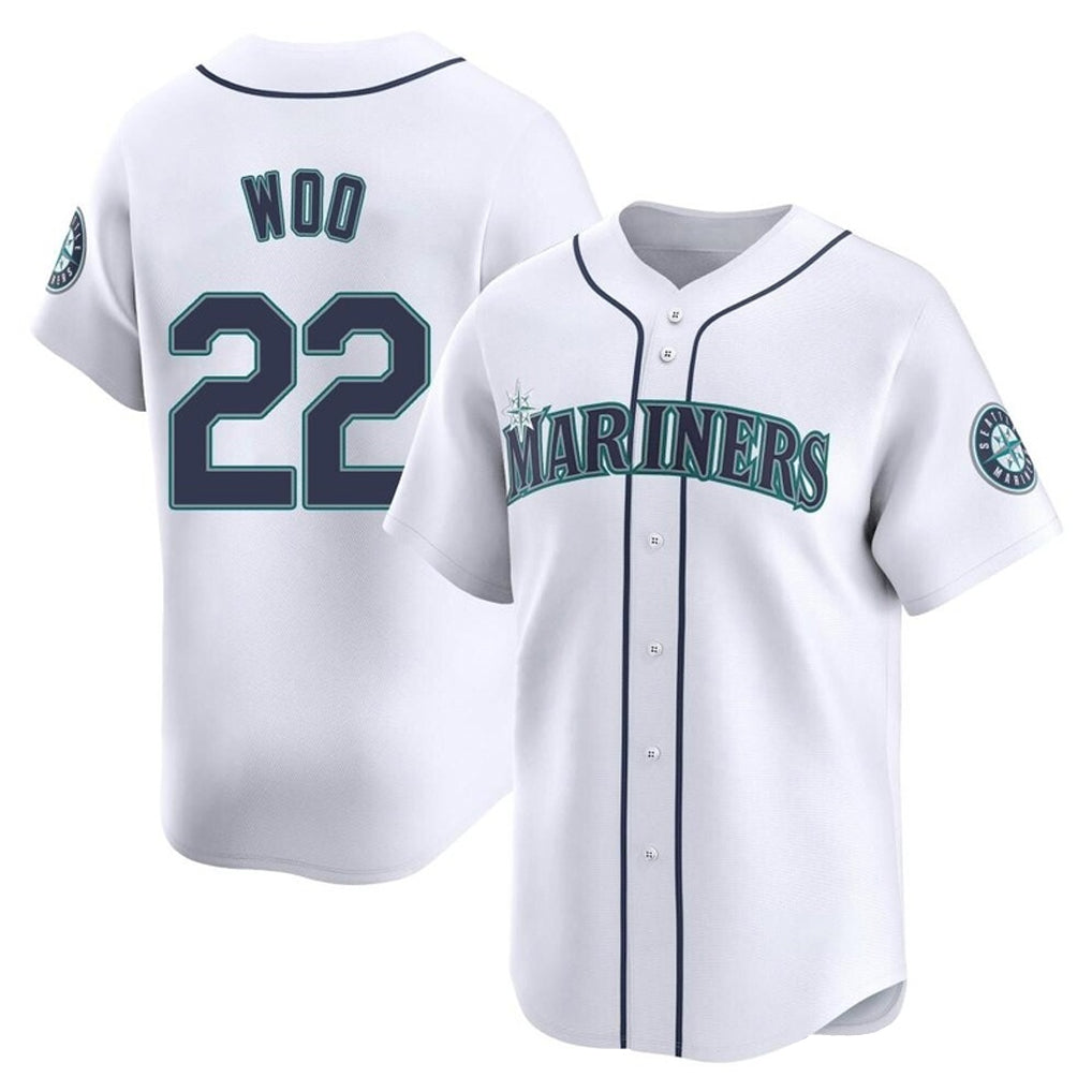S.Mariners #22 Bryan Woo Player White Home Limited Qdoa Stitched Jerseys