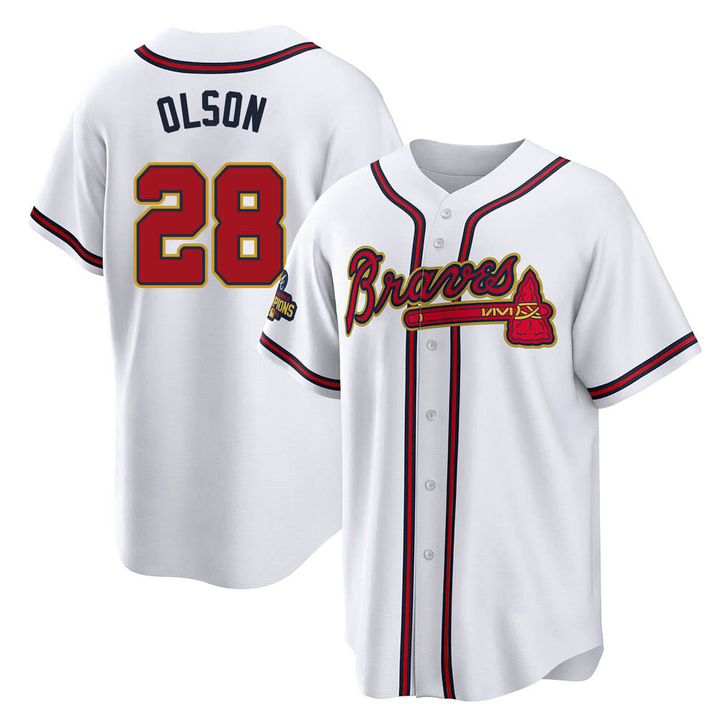 A.Braves #28 Matt Olson Player White Gold Home Game Qdoa Stitched Jerseys