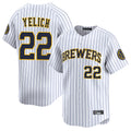M.Brewers #22 Christian Yelich Player White Stripes Home Limited Game Qdoa Stitched Jerseys