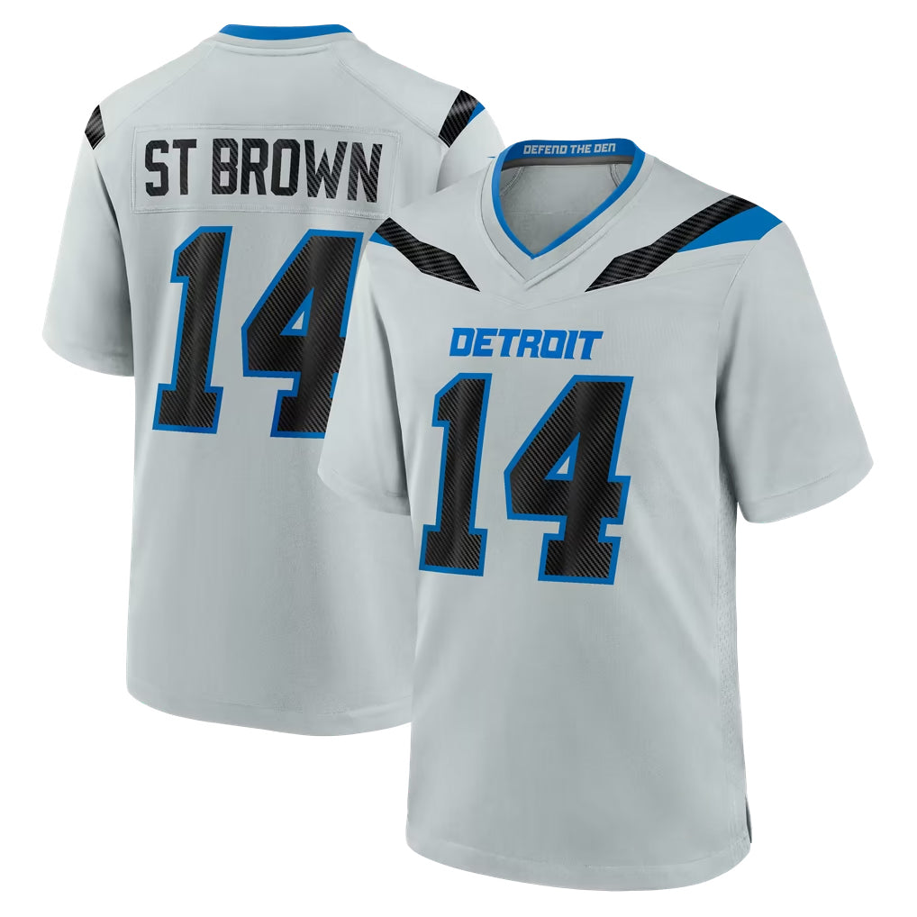 D.Lions #14 Amon-Ra St. Brown Player Silver 2026 Rivalries Collection Home Game Qdoa Stitched Jerseys