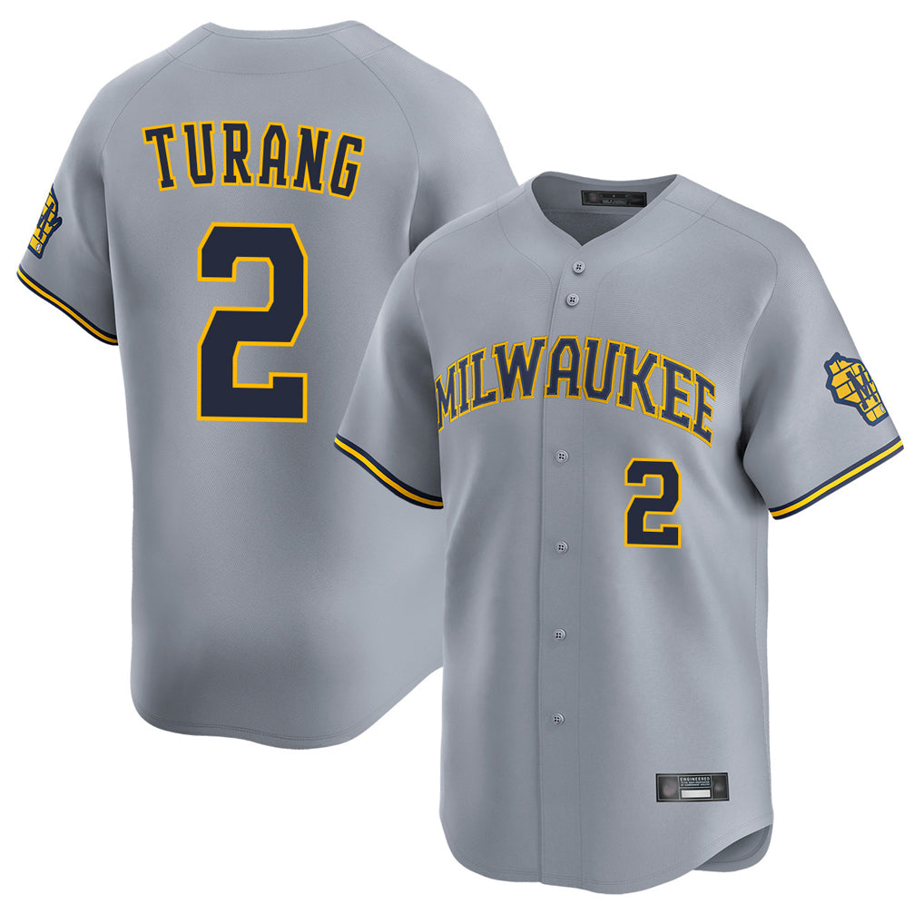 M.Brewers #2 Brice Turang Player Gray Home Limited Qdoa Stitched Jerseys