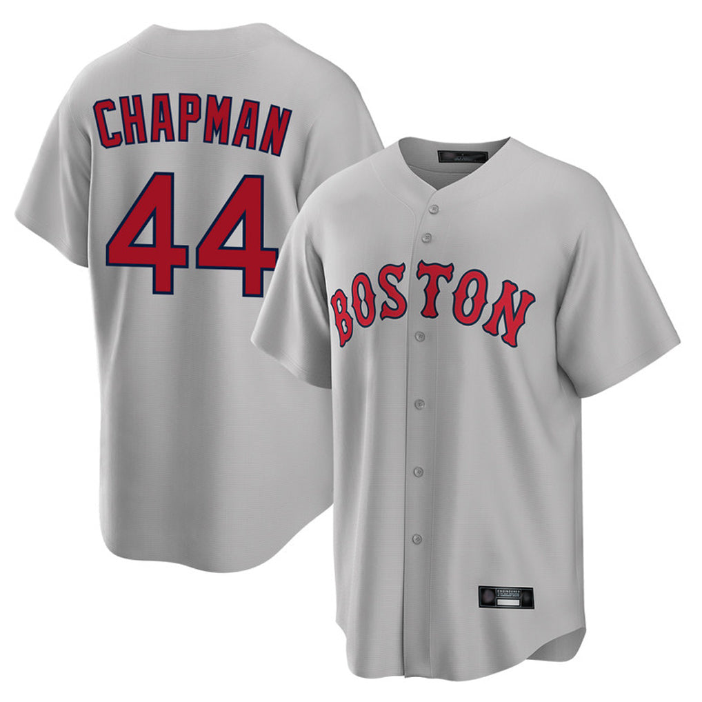 B.Red Sox #44 Aroldis Chapman Player Gray Road Home Game Qdoa Stitched Jerseys