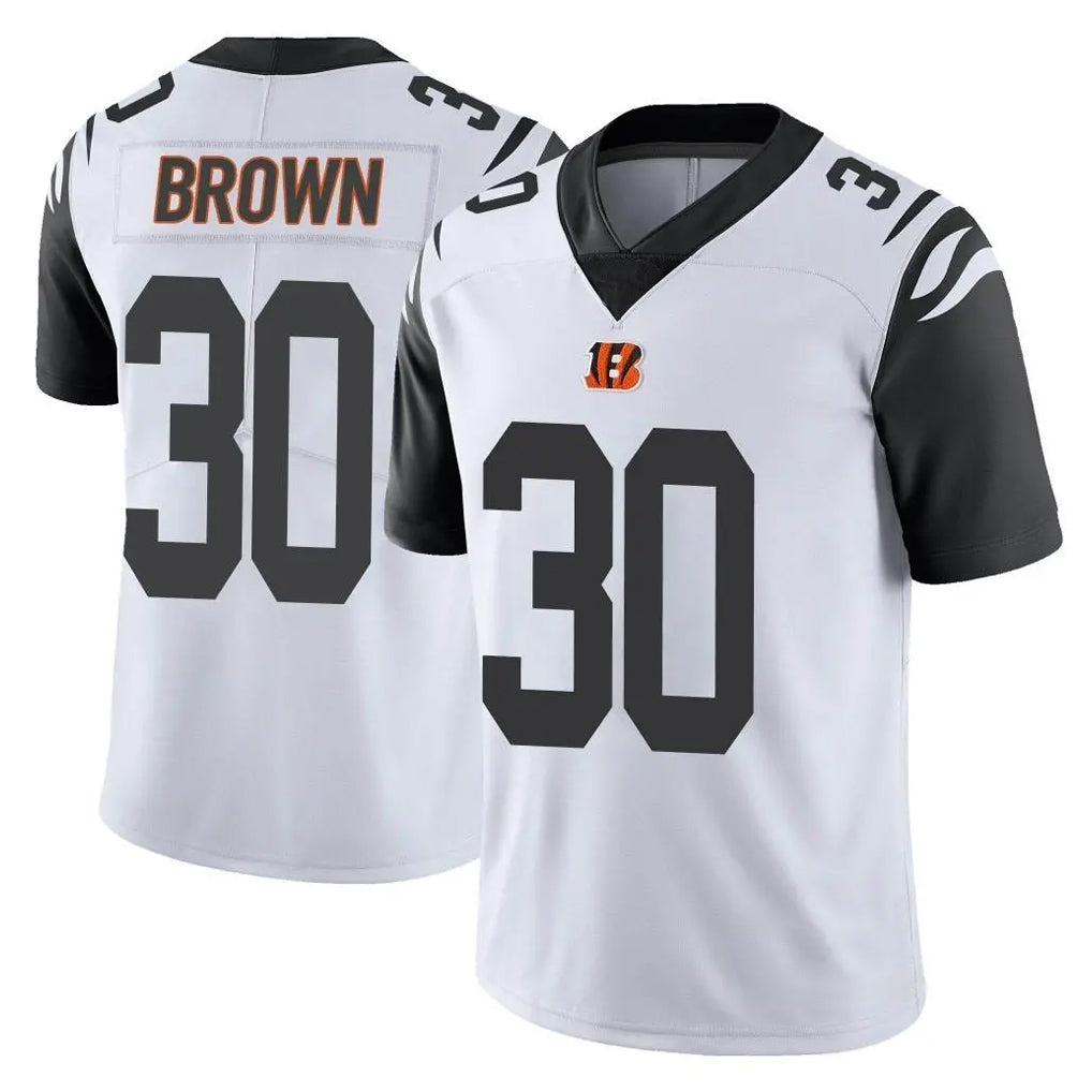C.Bengals #30 Chase Brown Player White Color Rush Vapor Untouchable Limted Home Game Qdoa Stitched Jerseys