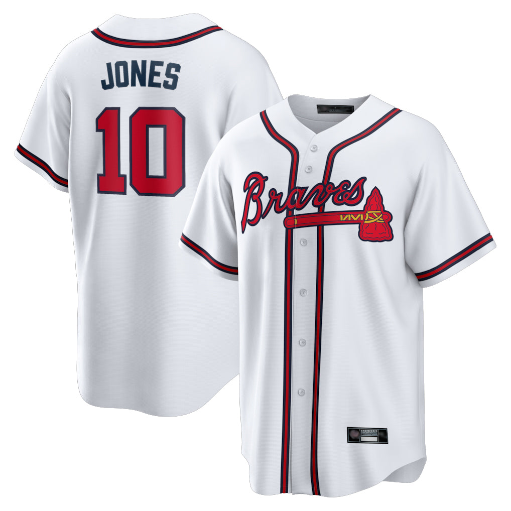 A.Braves #10 Chipper Jones Player White Home Game Qdoa Stitched Jerseys