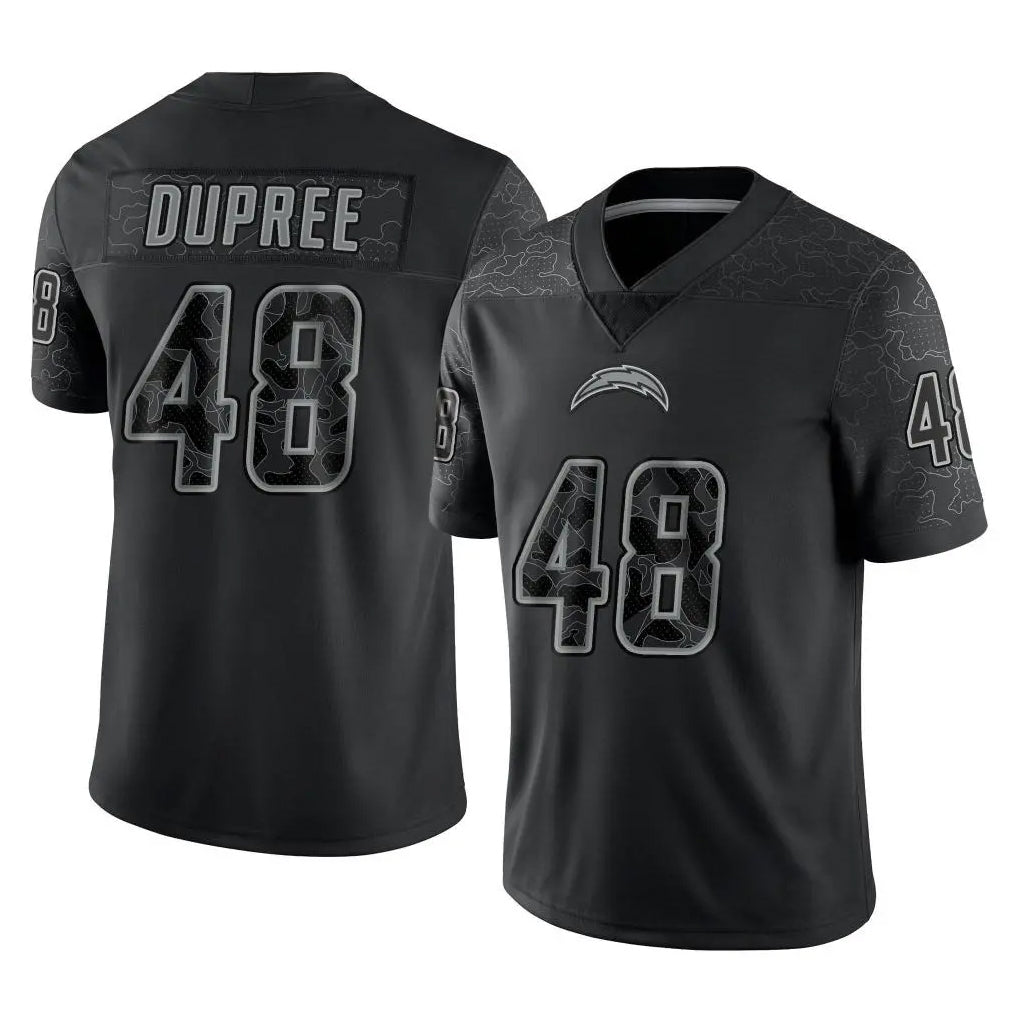 LA.Chargers #48 Bud Dupree Player Black Limited Reflective Home Game Qdoa Stitched Jerseys