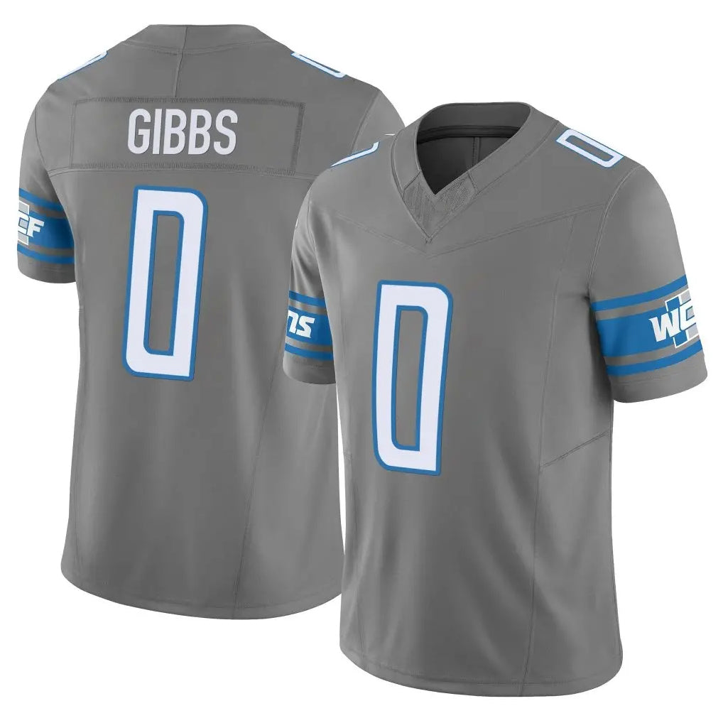 D.Lions #0 Jahmyr Gibbs Player Gray Vapor F.U.S.E. Limited Home Game Qdoa Stitched Jerseys