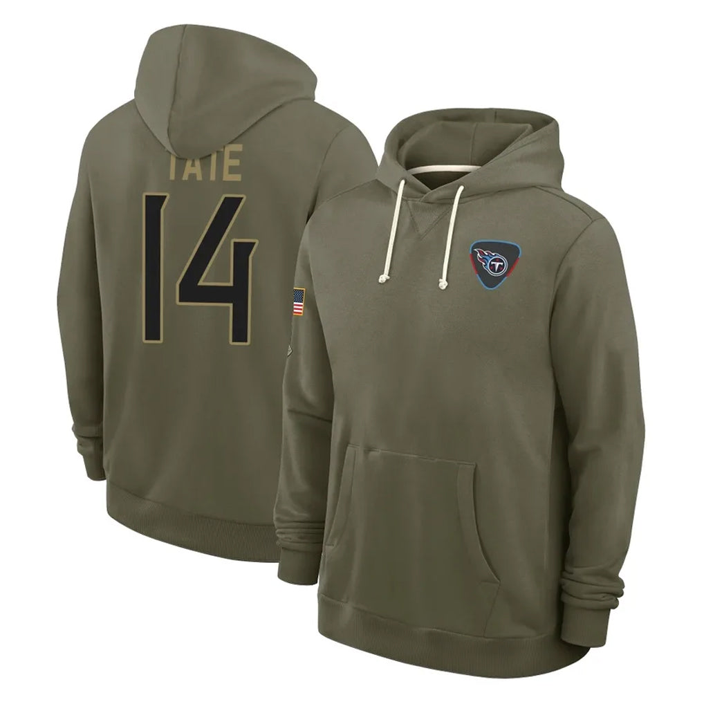 T.Titans #14 Carnell Tate Player Olive Salute to Service Hoodies Home Game Qdoa Stitched Jerseys