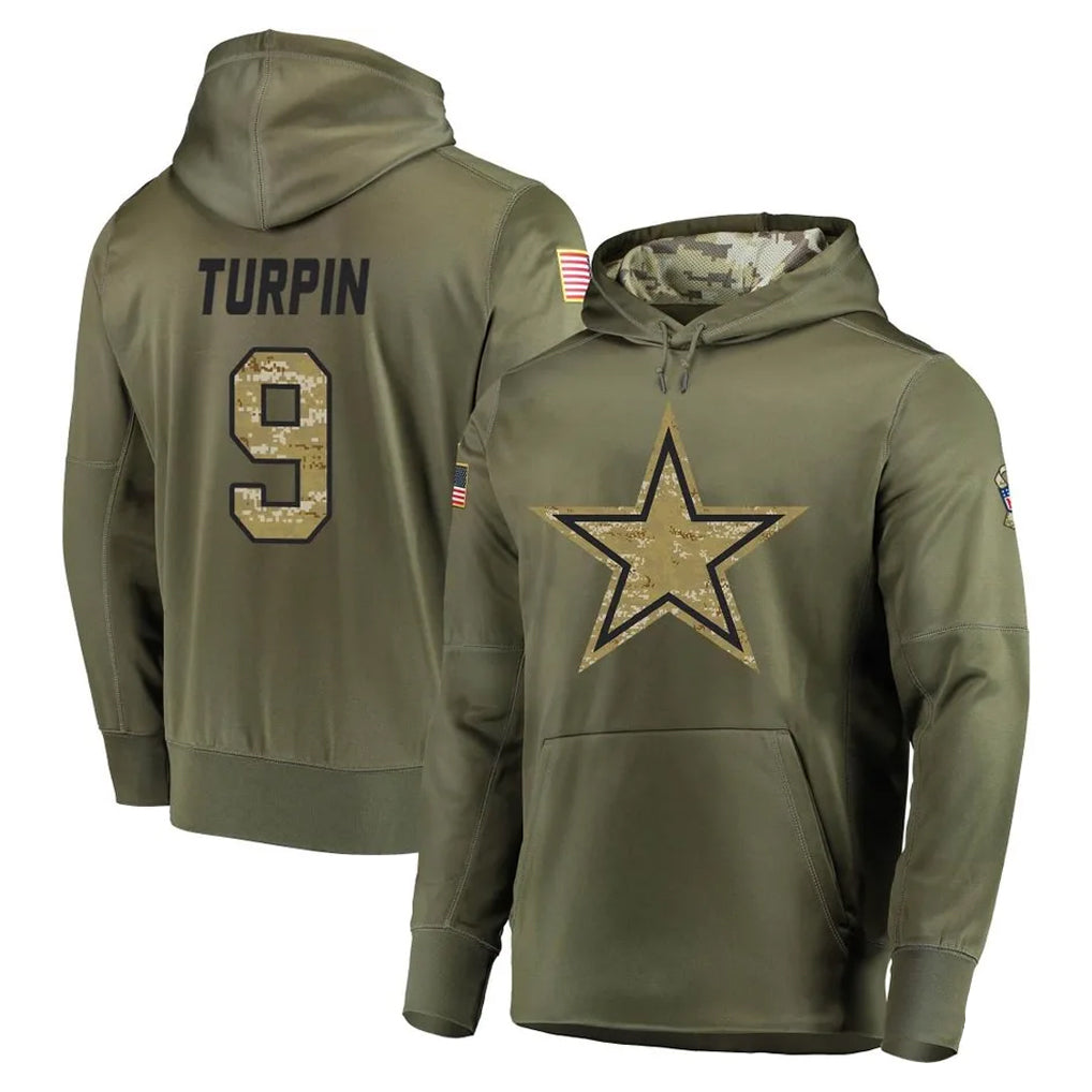 D.Cowboys #9 KaVontae Turpin Player Olive Salute to Service Pullover Hoodies Home Game Qdoa Stitched Jerseys
