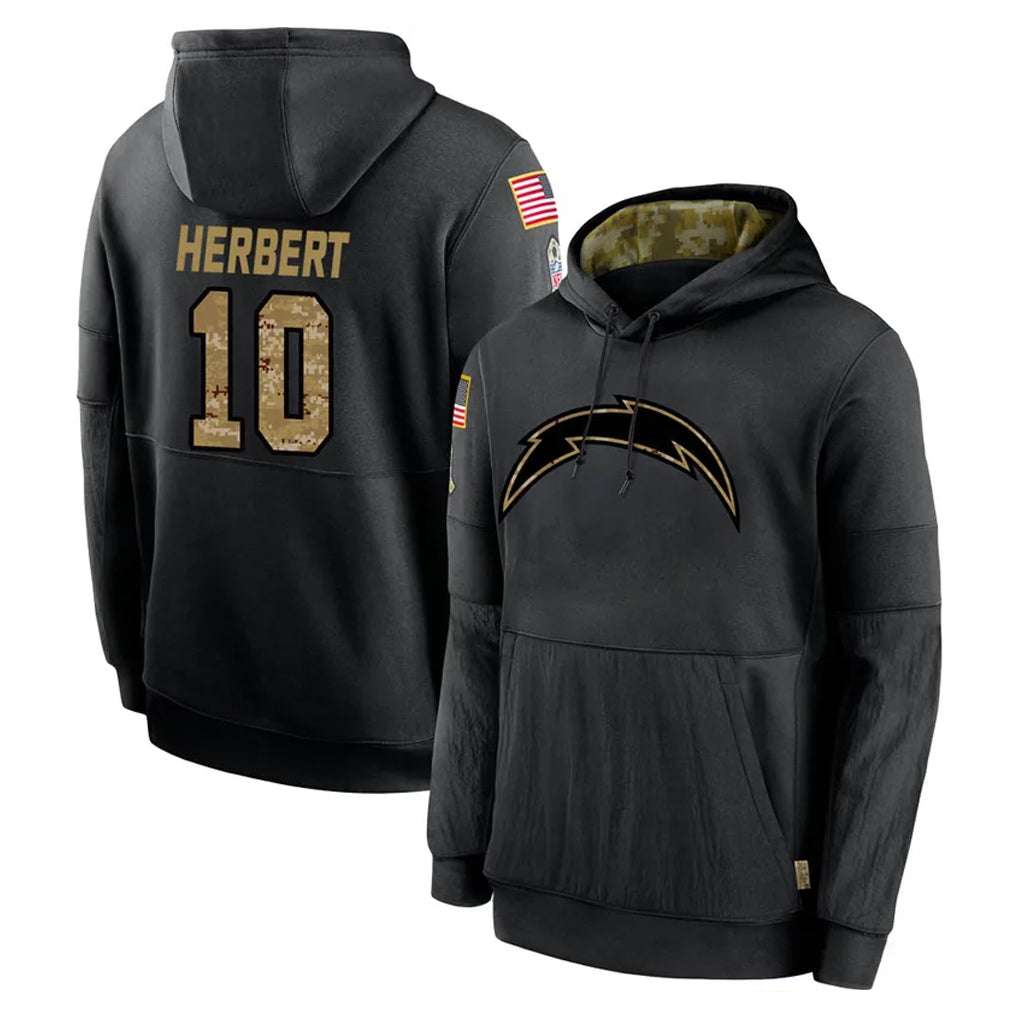 LA.Chargers #10 Justin Herbert Player Black Salute to Service Hoodies Limited Game Qdoa Stitched Jerseys