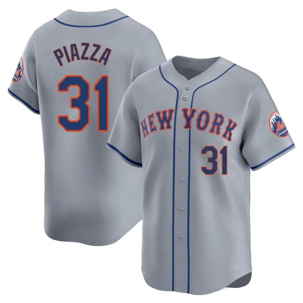 NY.Mets #31 Mike Piazza Player Gray Road Limited Home Qdoa Stitched Jerseys