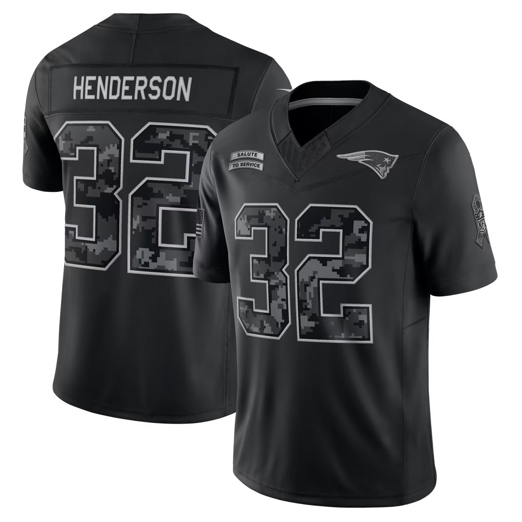 Qdoa NE.Patriots #32 TreVeyon Henderson Player Black Limited 2026 Salute to Service Home Game Stitched Jerseys