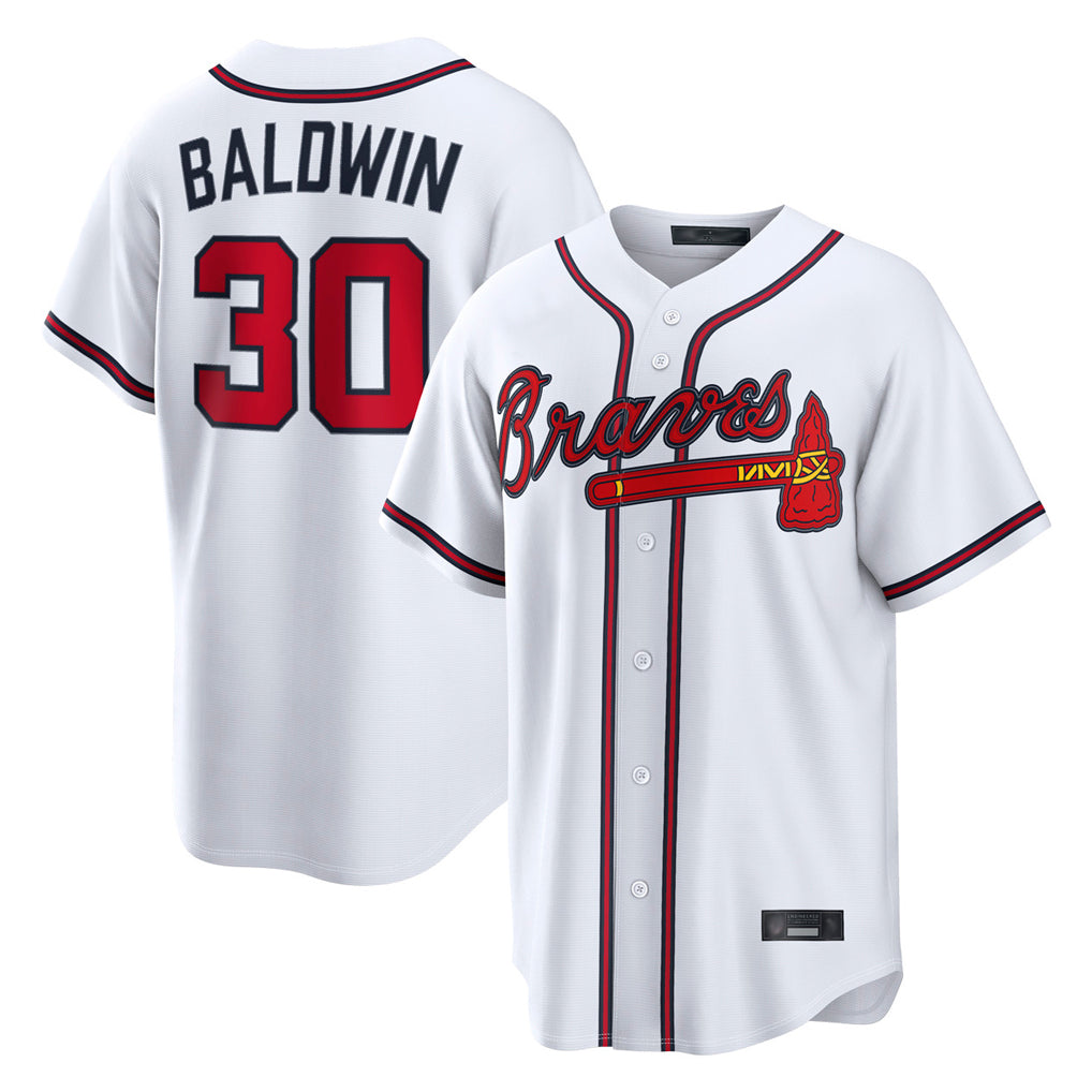 A.Braves #30 Drake Baldwin Player White Home Game Qdoa Stitched Jerseys