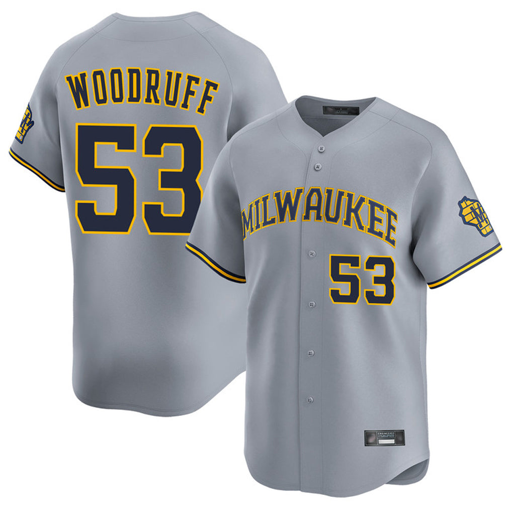 M.Brewers #53 Brandon Woodruff Player Gray Home Limited Qdoa Stitched Jerseys