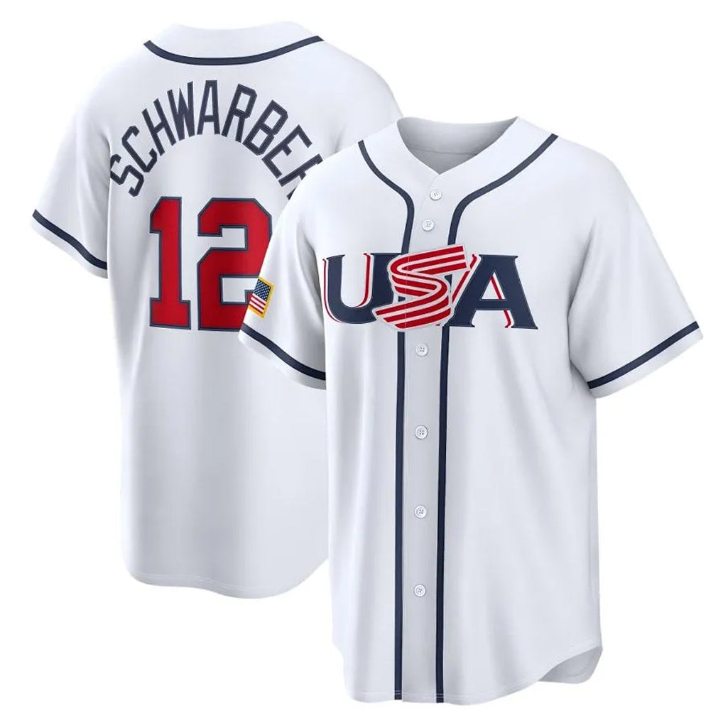 P.Phillies #12 Kyle Schwarber Player White USA World Classic Game Limited Qdoa Stitched Jerseys