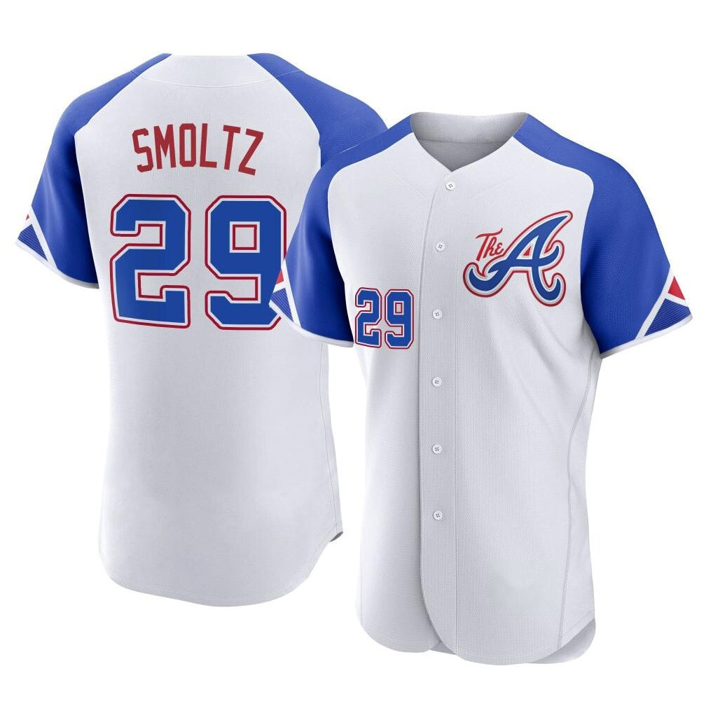 A.Braves #29 John Smoltz Player White City Connect Limited Elite Home Game Qdoa Stitched Jerseys