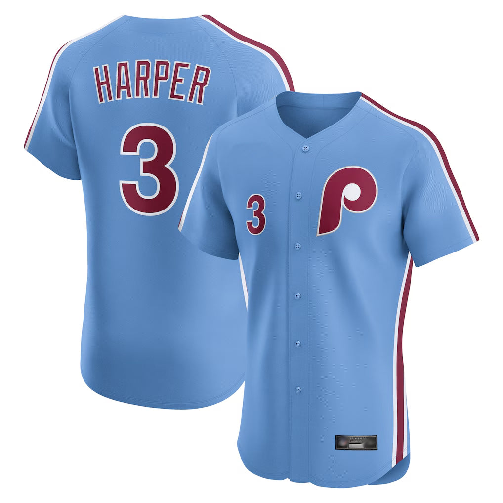 P.Phillies #3 Bryce Harper Player Light Blue Home Limited Elite Qdoa Stitched Jerseys