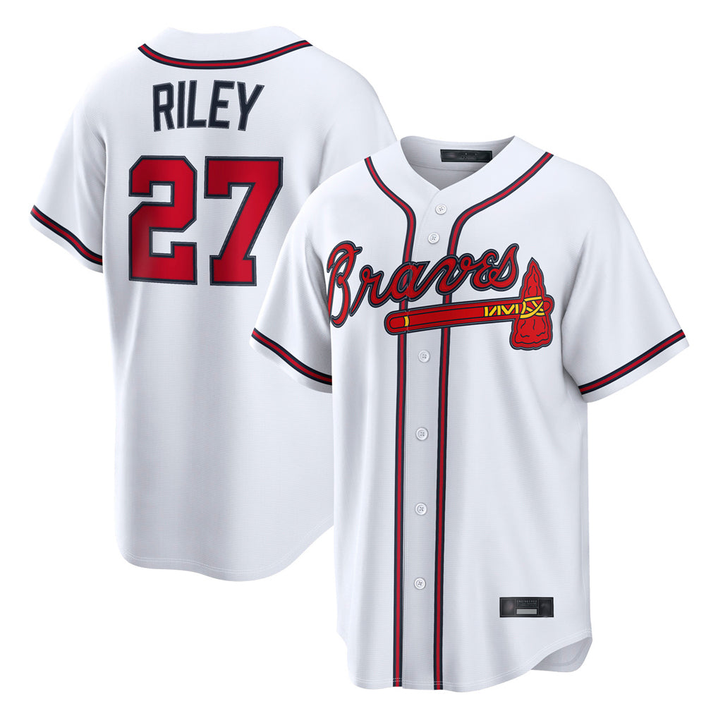 A.Braves #27 Austin Riley Player White Home Game Qdoa Stitched Jerseys