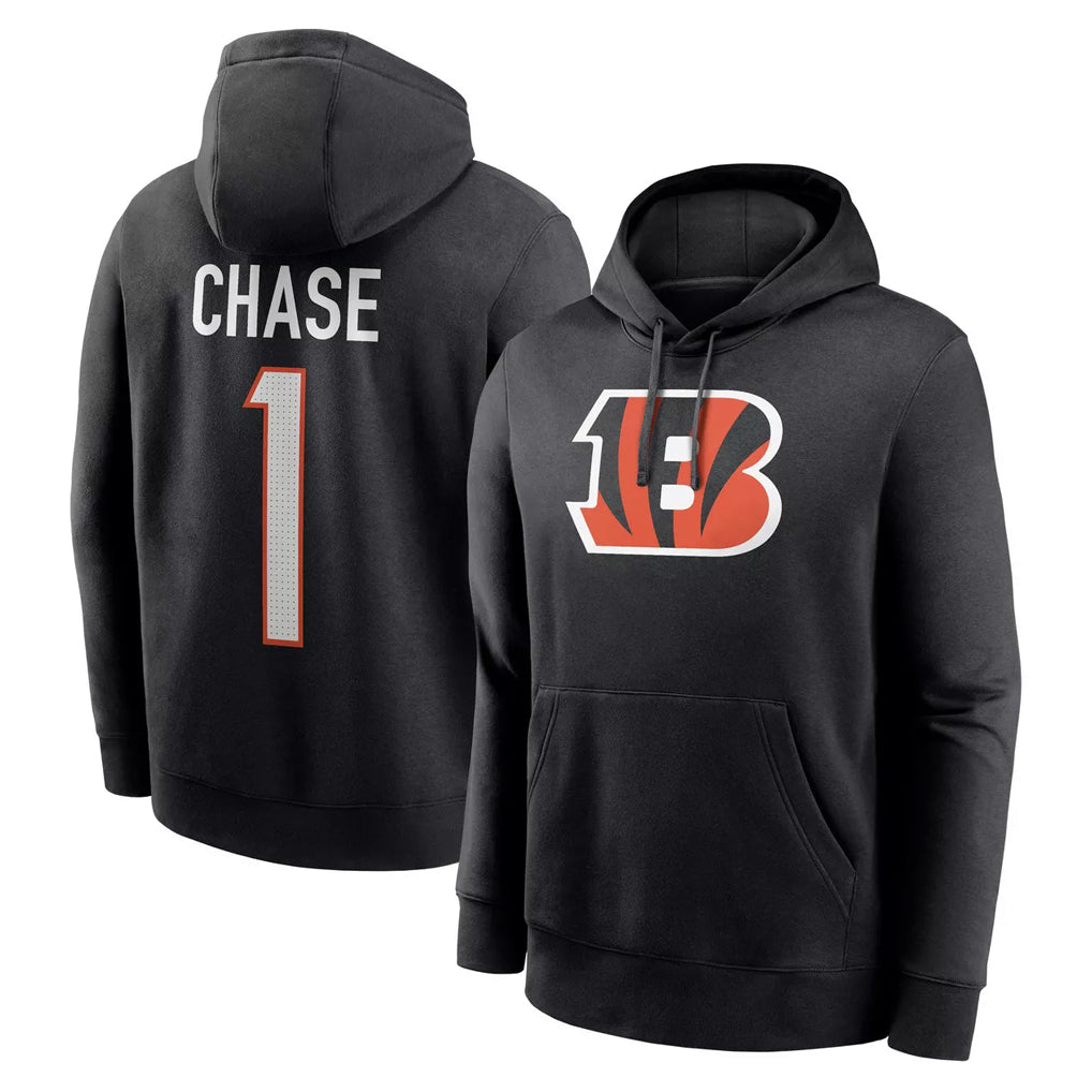 C.Bengals #1 Ja'Marr Chase Player Black Salute to Service Pullover Hoodies Game Qdoa Stitched Jerseys
