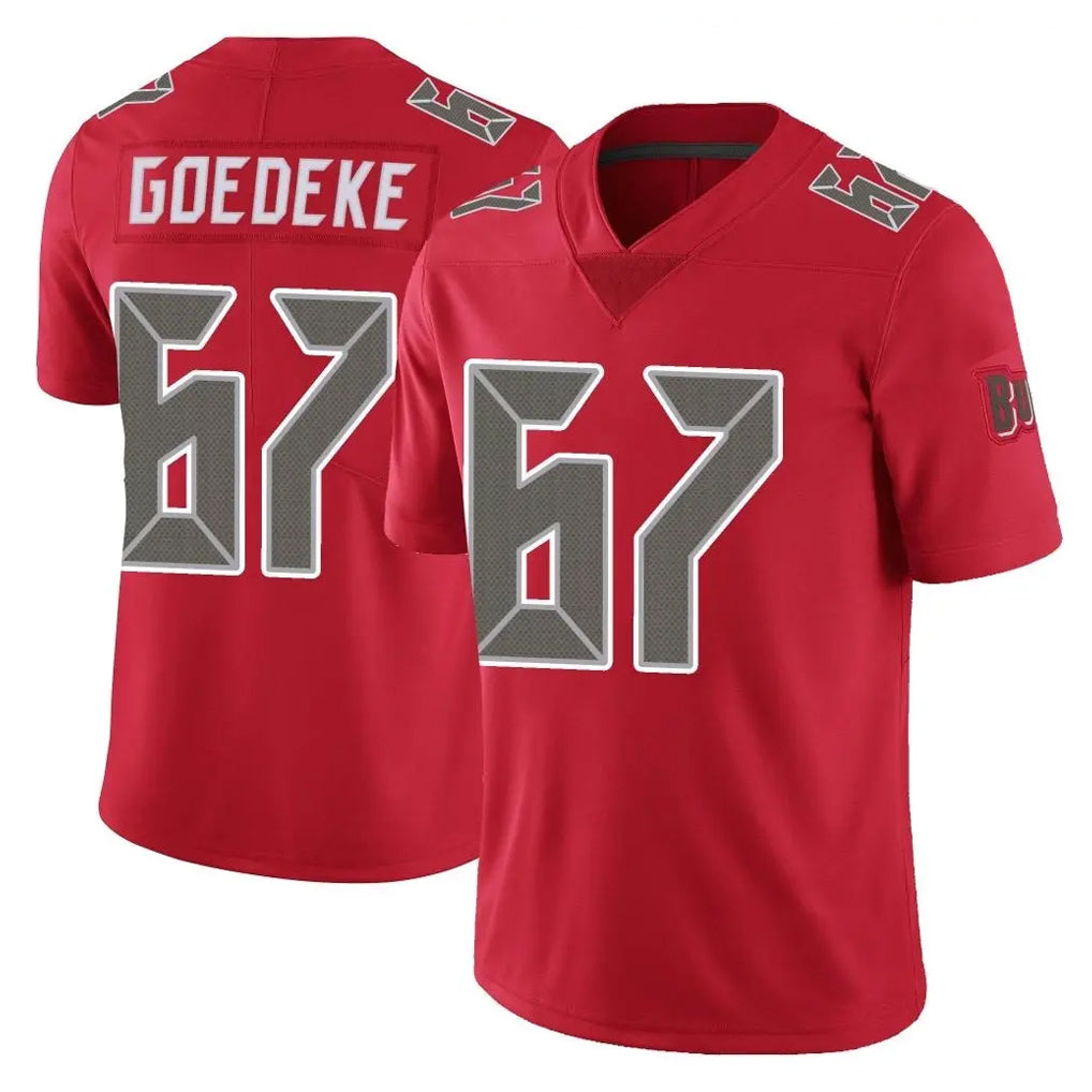 TB.Buccaneers #67 Luke Goedeke Player Red Limited Color Rush Home Game Qdoa Stitched Jerseys